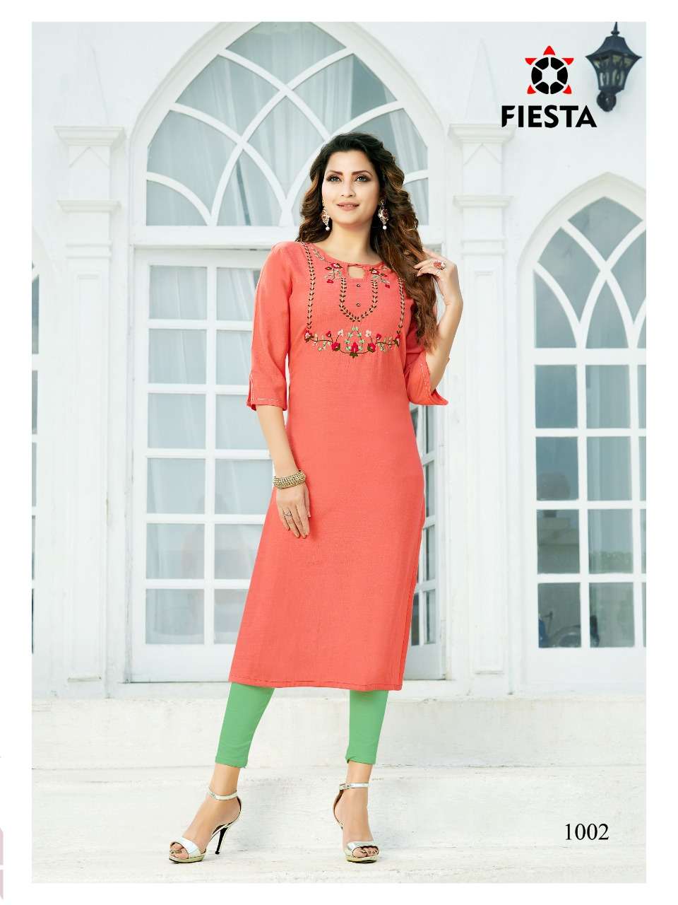 FASHION WORLD BY FIESTA 1001 TO 1008 SERIES BEAUTIFUL STYLISH FANCY COLORFUL CASUAL WEAR & ETHNIC WEAR RAYON SLUB PRINT KURTIS AT WHOLESALE PRICE